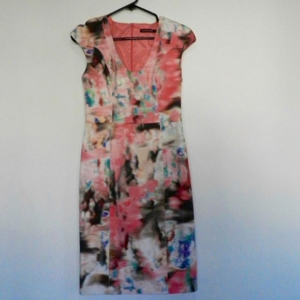 Black Halo Watercolor Cap Sleeve Sheath Dress